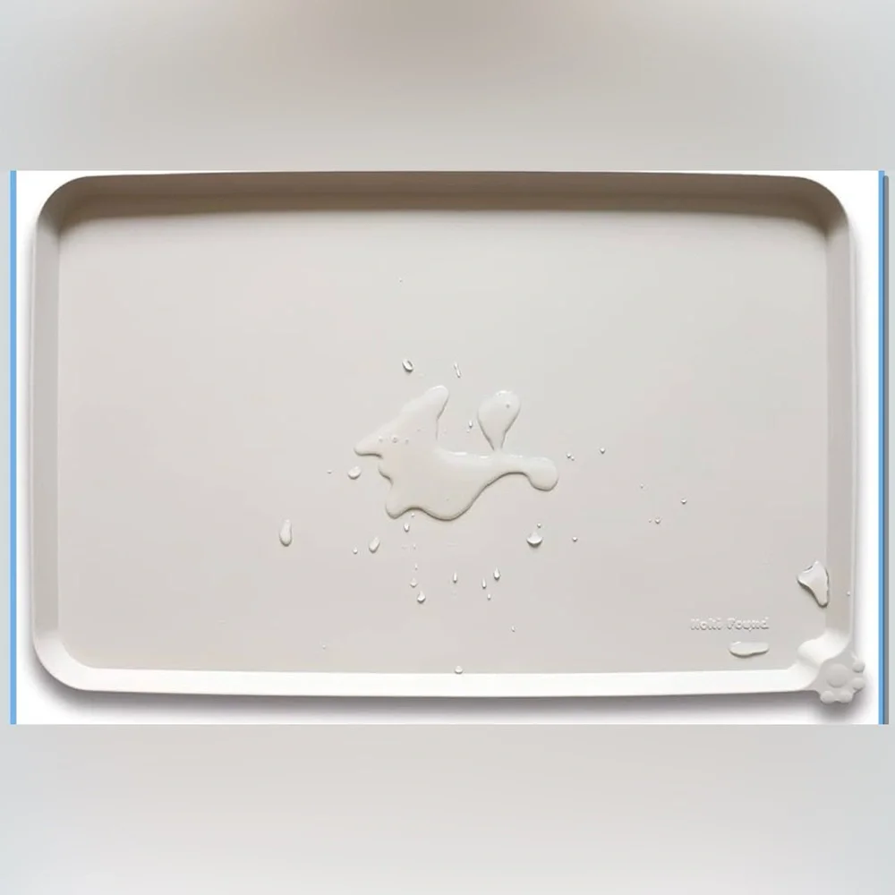 Silicone Pet Food Tray - High-Lip Waterproof Dog Cat Bowl Mats - Cream